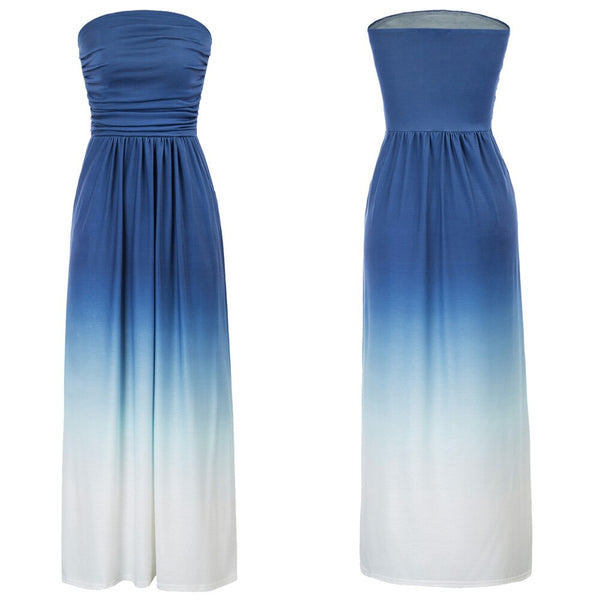 Grace Karin Women Strapless Ruched Dress Summer Sexy Elegant Pockets Casual Gradient Color Beach Holiday Party A-Line Maxi Dress