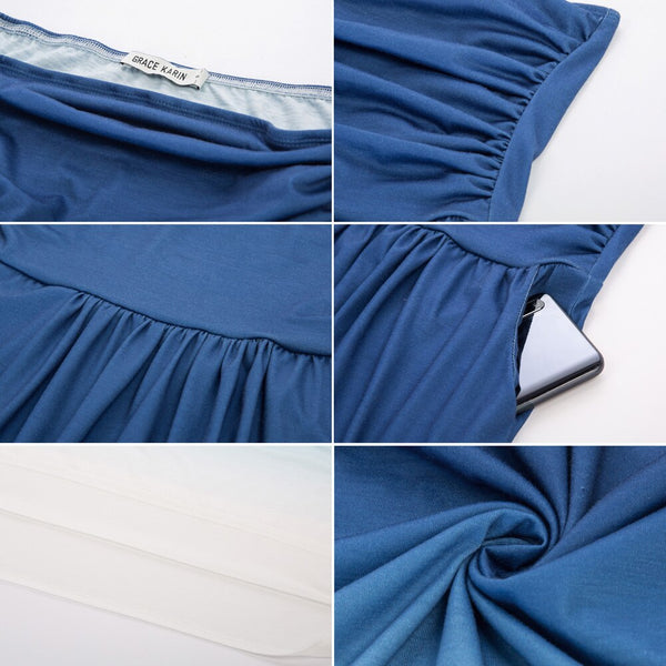 Grace Karin Women Strapless Ruched Dress Summer Sexy Elegant Pockets Casual Gradient Color Beach Holiday Party A-Line Maxi Dress