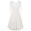 Summer Women's Dresses Floral Lace Dress Sexy 3/4 Sleeve Crew Neck V-Back A-Line Dresses Solid Elegant Retro Knee Length Female