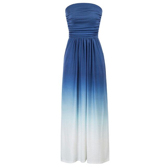 Grace Karin Women Strapless Ruched Dress Summer Sexy Elegant Pockets Casual Gradient Color Beach Holiday Party A-Line Maxi Dress