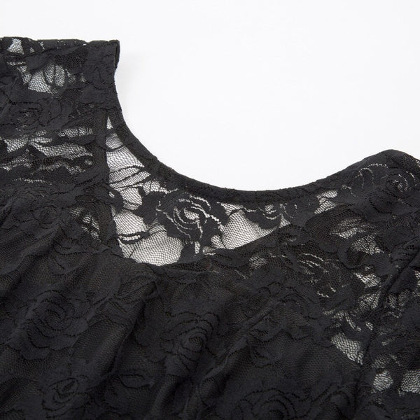 Summer Women's Dresses Floral Lace Dress Sexy 3/4 Sleeve Crew Neck V-Back A-Line Dresses Solid Elegant Retro Knee Length Female