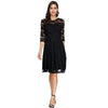 Summer Women's Dresses Floral Lace Dress Sexy 3/4 Sleeve Crew Neck V-Back A-Line Dresses Solid Elegant Retro Knee Length Female