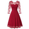 Summer Women's Dresses Floral Lace Dress Sexy 3/4 Sleeve Crew Neck V-Back A-Line Dresses Solid Elegant Retro Knee Length Female
