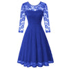 Summer Women's Dresses Floral Lace Dress Sexy 3/4 Sleeve Crew Neck V-Back A-Line Dresses Solid Elegant Retro Knee Length Female