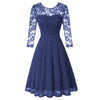 Summer Women's Dresses Floral Lace Dress Sexy 3/4 Sleeve Crew Neck V-Back A-Line Dresses Solid Elegant Retro Knee Length Female