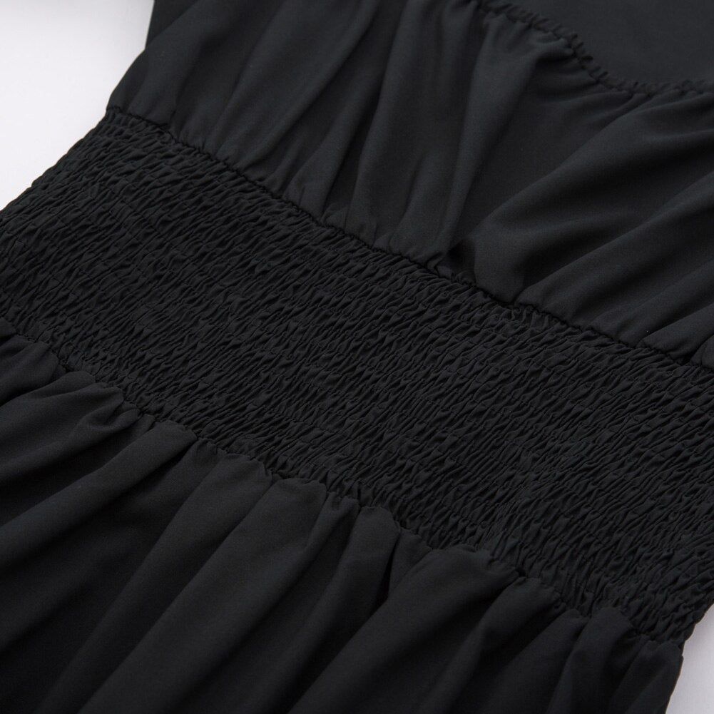 Summer Short Dresses Women Cake Dress Smocked Waist Short Sleeve Square Neck A-Line Solid Color Fashion Slim Waist Clothes New