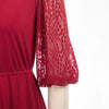 Women Burn-out Hem Dress 1/2 Lantern Sleeve V-Neck Elastic Waist A-Line Dress Half Length Lace Lantern     Sleeves