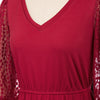 Women Burn-out Hem Dress 1/2 Lantern Sleeve V-Neck Elastic Waist A-Line Dress Half Length Lace Lantern     Sleeves