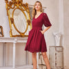 Women Burn-out Hem Dress 1/2 Lantern Sleeve V-Neck Elastic Waist A-Line Dress Half Length Lace Lantern     Sleeves