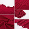 Women Burn-out Hem Dress 1/2 Lantern Sleeve V-Neck Elastic Waist A-Line Dress Half Length Lace Lantern     Sleeves