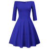 GK Retro Solid Color 3/4 Sleeve Off Shoulder V-Neck Stretchy Swing Dress Three-quarter Sleeves Off-shoulder V-neck Nylon Cotton