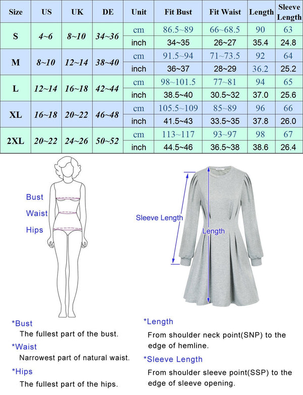 Women Fashion Crew Neck Midi Dress Pleated Solid Color Casual Long Sleeve Female Pull-on A-Line Dresses