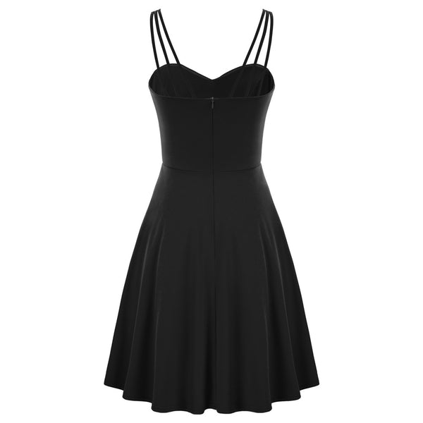 Women Triple-Strap Dress Sexy Elegant Pure Color Backless V-neck Flared A-Line Swing Dress Party Evening Retro Lady