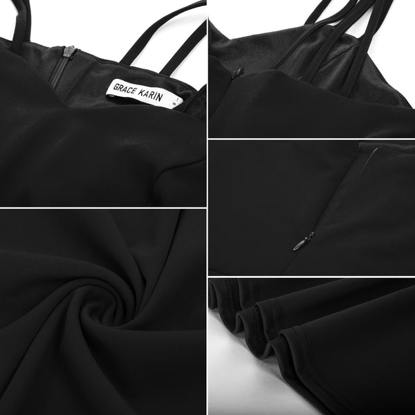 Women Triple-Strap Dress Sexy Elegant Pure Color Backless V-neck Flared A-Line Swing Dress Party Evening Retro Lady