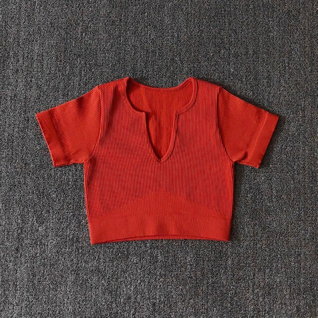 Seamless Yoga Shirt Deep V-Neck Women Fitness Short Sleeve Crop Top Workout Tops Gym Clothes Running Sports T-shirts Sportswear