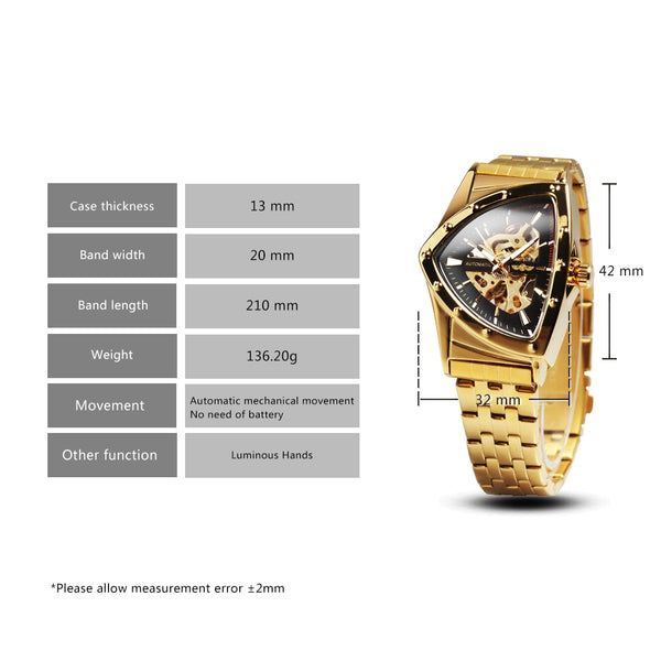 Triangle Military Men Watch Skeleton Mechanical Automatic Wristwatches Silver Stainless Steel Strap Irregular