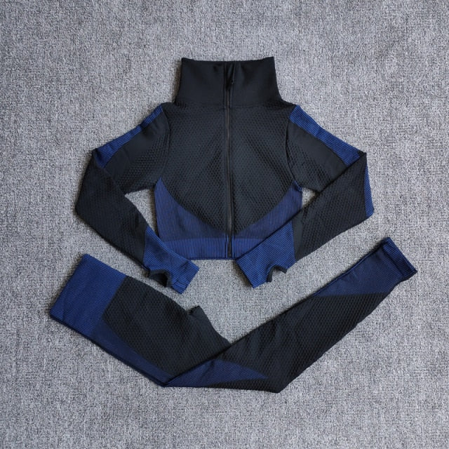 Women Fitness Sport Yoga Suit Seamless Women Yoga Sets Long Sleeve Clothing Female Sport Gym Suits Wear Running Clothes