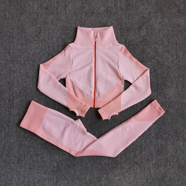 Women Fitness Sport Yoga Suit Seamless Women Yoga Sets Long Sleeve Clothing Female Sport Gym Suits Wear Running Clothes
