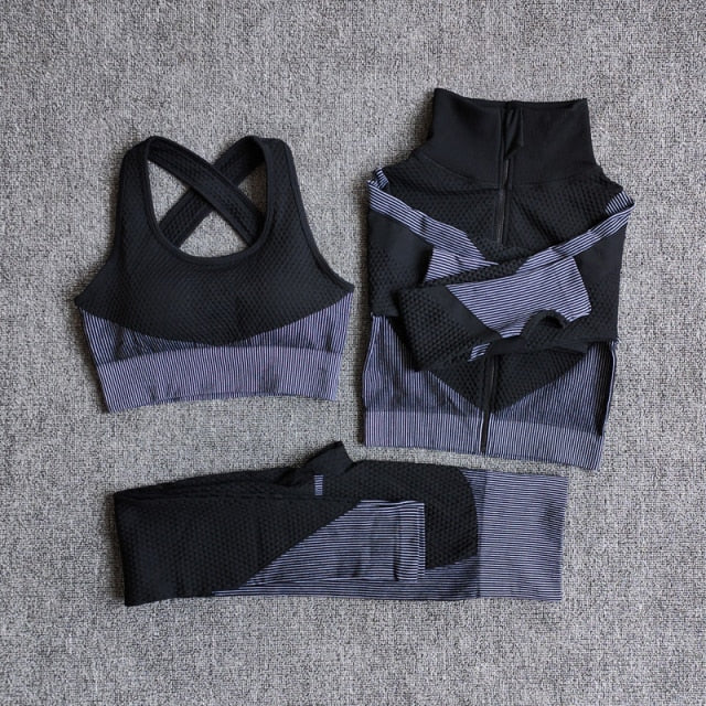 Women Fitness Sport Yoga Suit Seamless Women Yoga Sets Long Sleeve Clothing Female Sport Gym Suits Wear Running Clothes