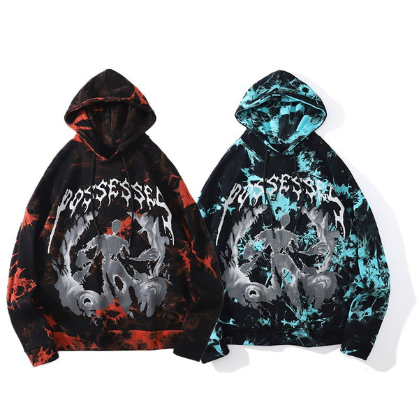 Hoodie Men Punk Watercolor Tie Dye Printed Hooded Pullover Sweatshirts Oversized Hipster Hip Hop Tops Couple Streetwear