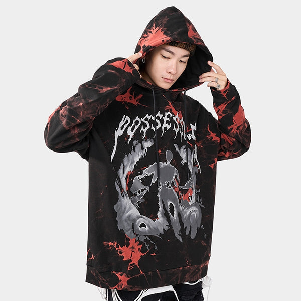 Hoodie Men Punk Watercolor Tie Dye Printed Hooded Pullover Sweatshirts Oversized Hipster Hip Hop Tops Couple Streetwear