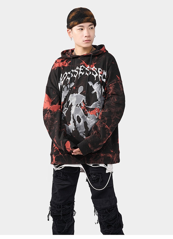 Hoodie Men Punk Watercolor Tie Dye Printed Hooded Pullover Sweatshirts Oversized Hipster Hip Hop Tops Couple Streetwear