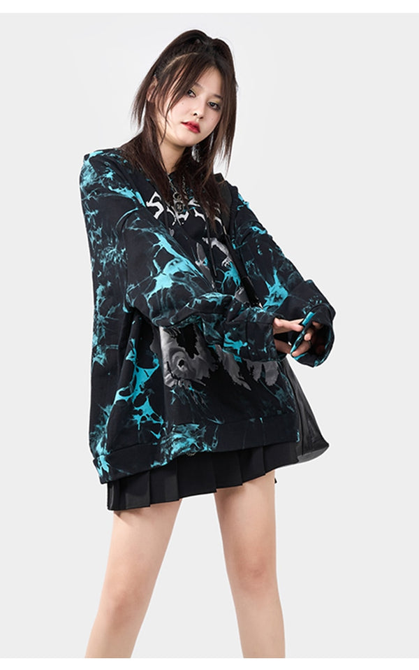 Hoodie Men Punk Watercolor Tie Dye Printed Hooded Pullover Sweatshirts Oversized Hipster Hip Hop Tops Couple Streetwear