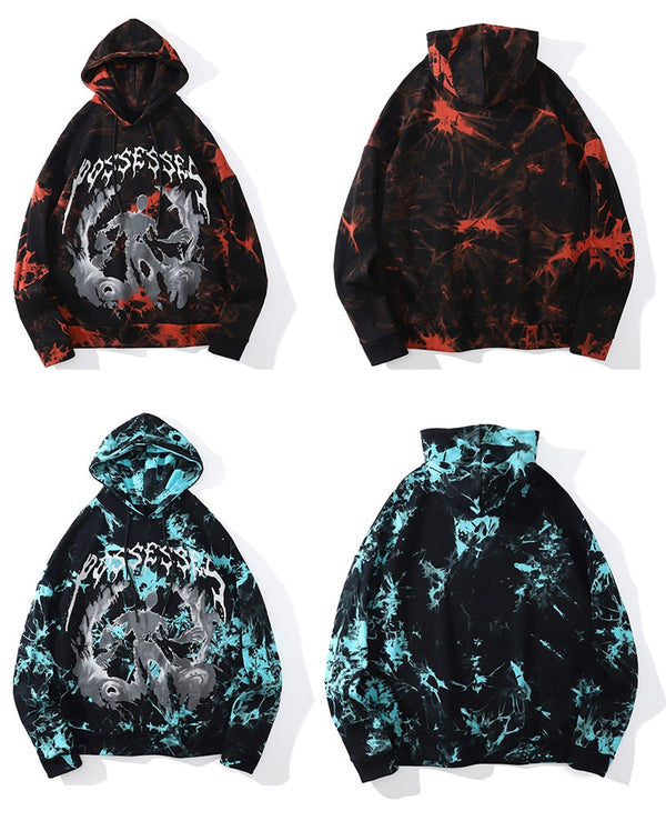 Hoodie Men Punk Watercolor Tie Dye Printed Hooded Pullover Sweatshirts Oversized Hipster Hip Hop Tops Couple Streetwear