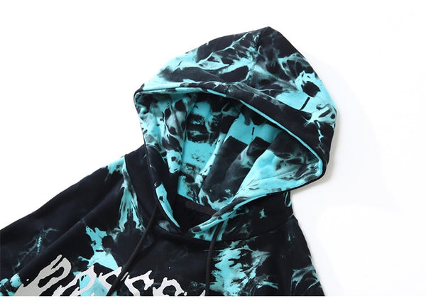 Hoodie Men Punk Watercolor Tie Dye Printed Hooded Pullover Sweatshirts Oversized Hipster Hip Hop Tops Couple Streetwear