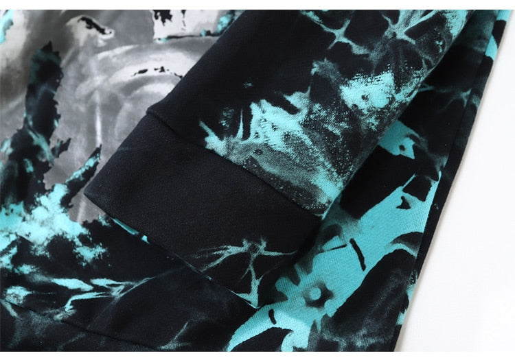 Hoodie Men Punk Watercolor Tie Dye Printed Hooded Pullover Sweatshirts Oversized Hipster Hip Hop Tops Couple Streetwear