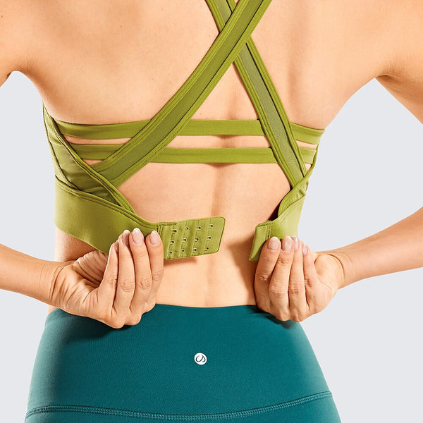 Women's Longline Strappy Yoga Bras High Impact Wirefree Padded Workout Sports Tops Activewear