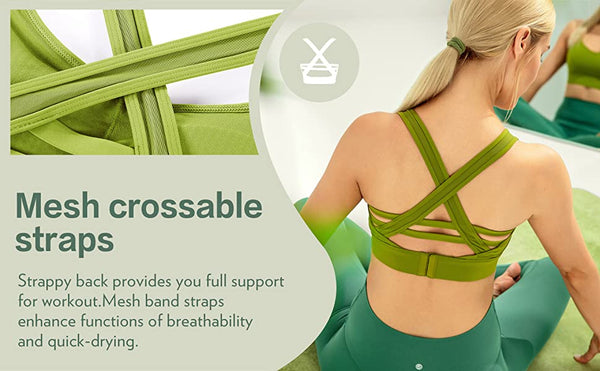 Women's Longline Strappy Yoga Bras High Impact Wirefree Padded Workout Sports Tops Activewear