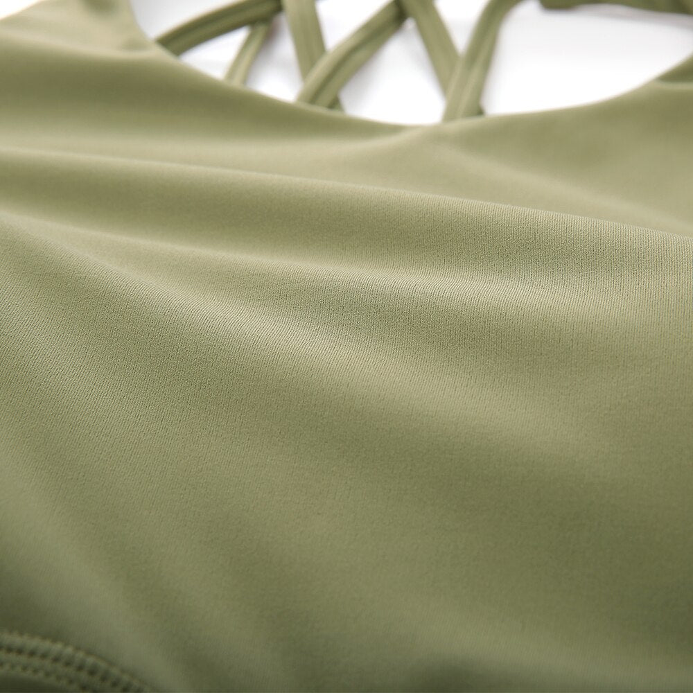 Women's Strappy Sports Bras High Neck Wirefree Yoga Bras Tops Padded with Built in Bra