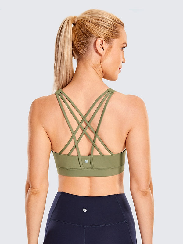 Women's Strappy Sports Bras High Neck Wirefree Yoga Bras Tops Padded with Built in Bra