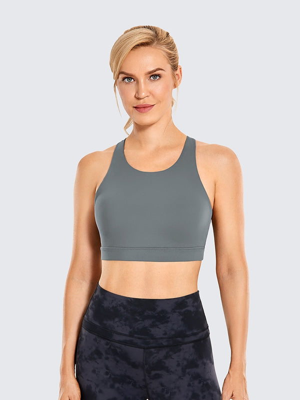 Women's Strappy Sports Bras High Neck Wirefree Yoga Bras Tops Padded with Built in Bra