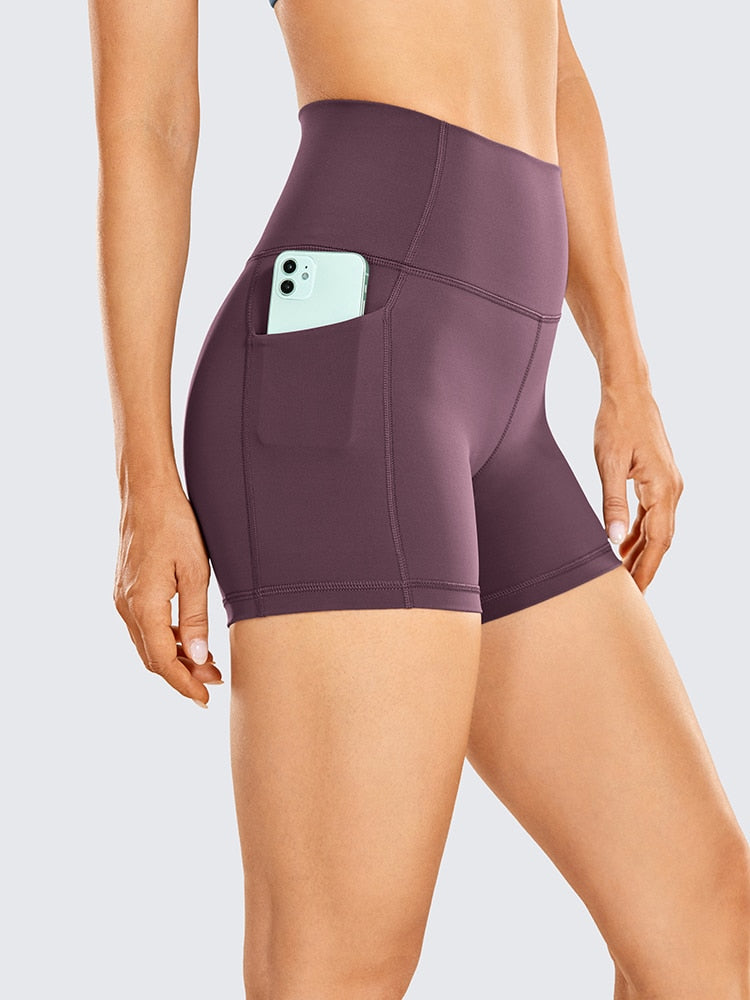 Women's Naked Feeling Biker Shorts - 4'' High Waisted Athletic Shorts Yoga Shorts with Pockets
