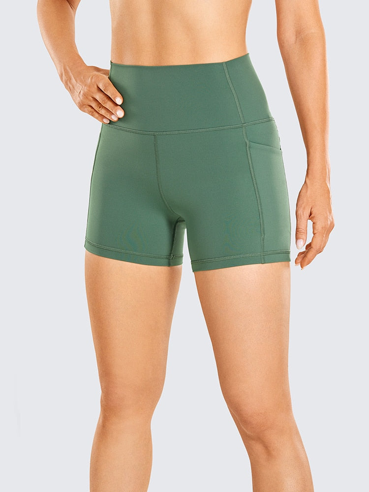 Women's Naked Feeling Biker Shorts - 4'' High Waisted Athletic Shorts Yoga Shorts with Pockets