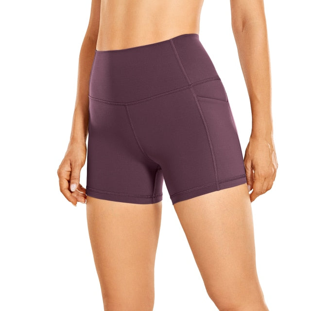 Women's Naked Feeling Biker Shorts - 4'' High Waisted Athletic Shorts Yoga Shorts with Pockets