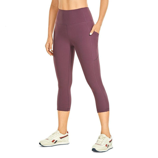 Women's Brushed Naked Feeling Yoga Leggings 19 Inches - High Waist Capris Matte Soft Workout Crop with Pockets