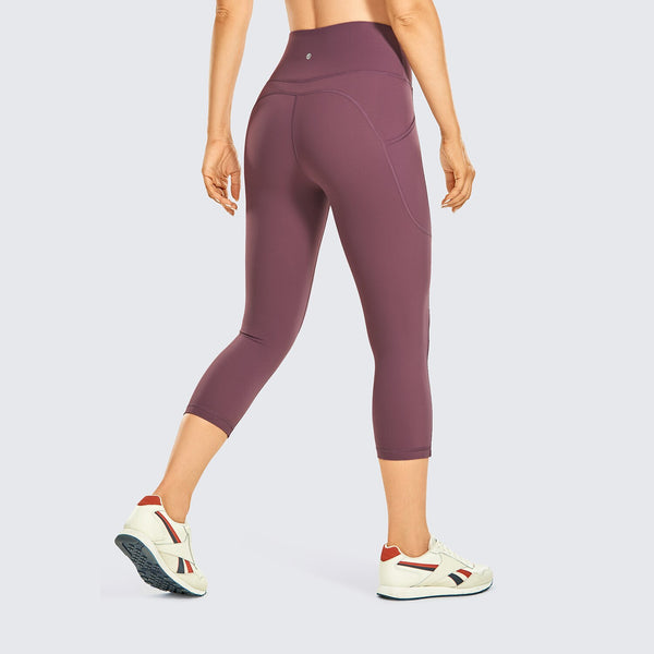 Women's Brushed Naked Feeling Yoga Leggings 19 Inches - High Waist Capris Matte Soft Workout Crop with Pockets