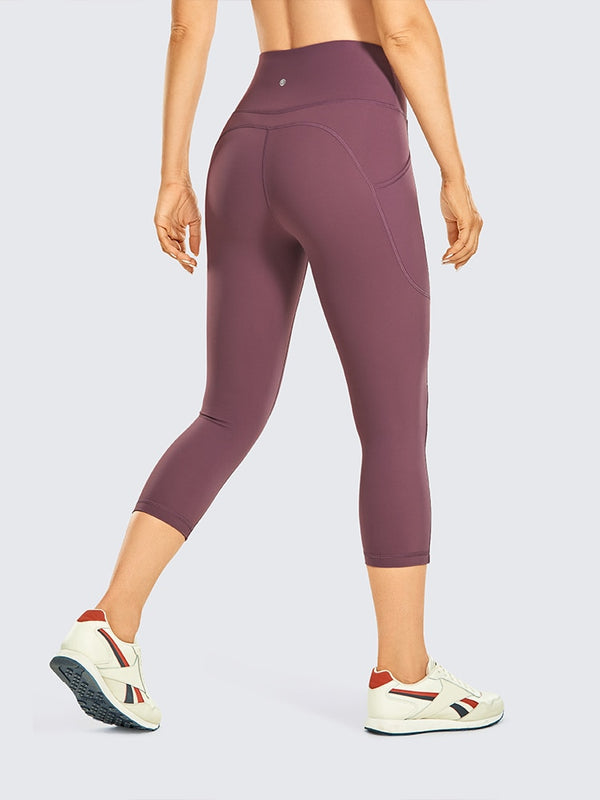 Women's Brushed Naked Feeling Yoga Leggings 19 Inches - High Waist Capris Matte Soft Workout Crop with Pockets