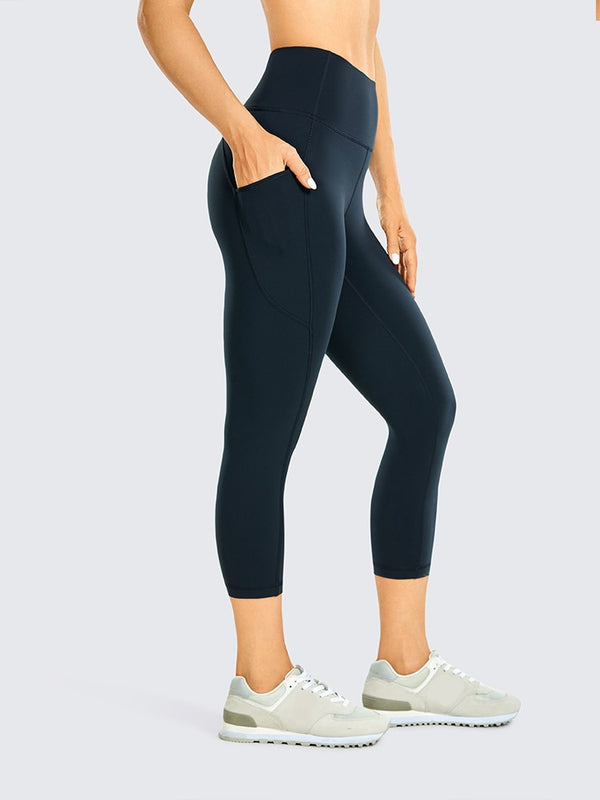 Women's Brushed Naked Feeling Yoga Leggings 19 Inches - High Waist Capris Matte Soft Workout Crop with Pockets