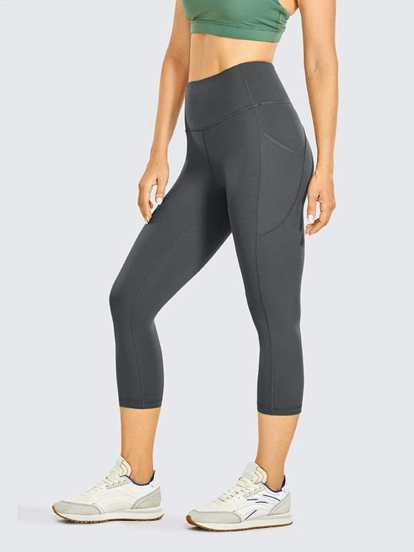 Women's Brushed Naked Feeling Yoga Leggings 19 Inches - High Waist Capris Matte Soft Workout Crop with Pockets