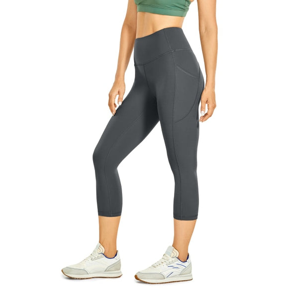 Women's Brushed Naked Feeling Yoga Leggings 19 Inches - High Waist Capris Matte Soft Workout Crop with Pockets