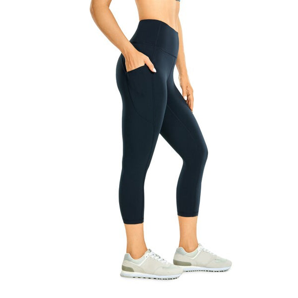 Women's Brushed Naked Feeling Yoga Leggings 19 Inches - High Waist Capris Matte Soft Workout Crop with Pockets