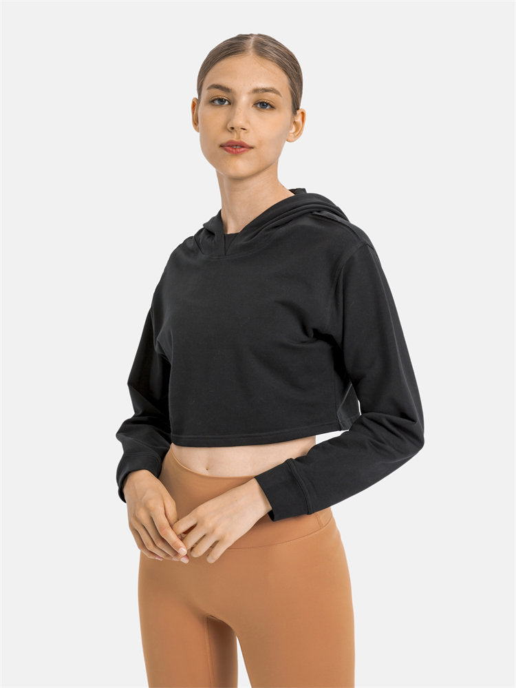 Women Workout Crop Hoodie Long Sleeve Sweatshirt Casual Pullove Sport Top Fitness Women
