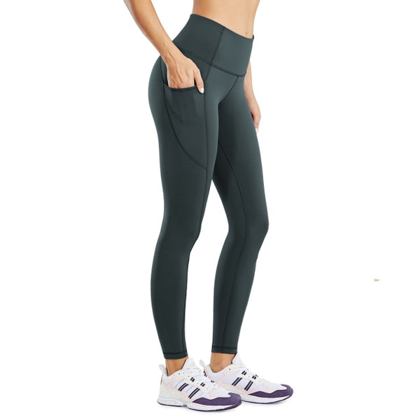 Women's Hugged Feeling Training Leggings 25 Inches - Compression Leggings with Pockets Tummy Control Workout Tights