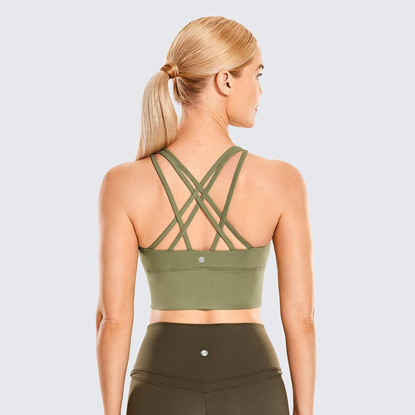 Wirefree Padded Strappy Yoga Bra Longline Medium Impact Sports Bras For Women