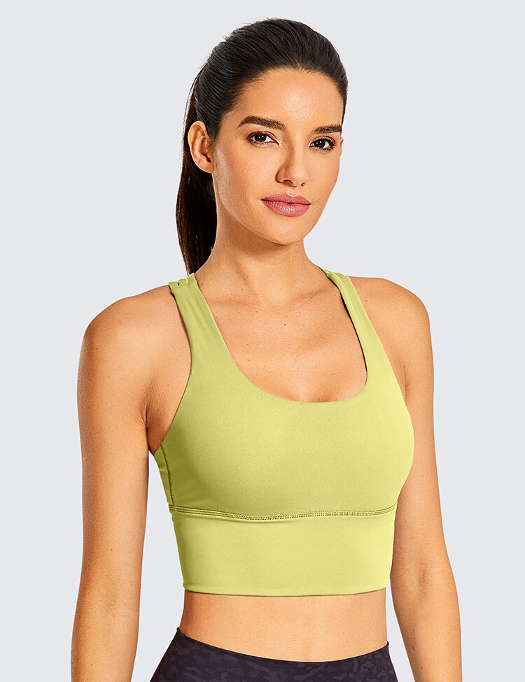 Wirefree Padded Strappy Yoga Bra Longline Medium Impact Sports Bras For Women