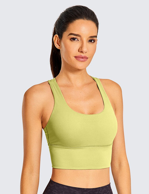 Wirefree Padded Strappy Yoga Bra Longline Medium Impact Sports Bras For Women